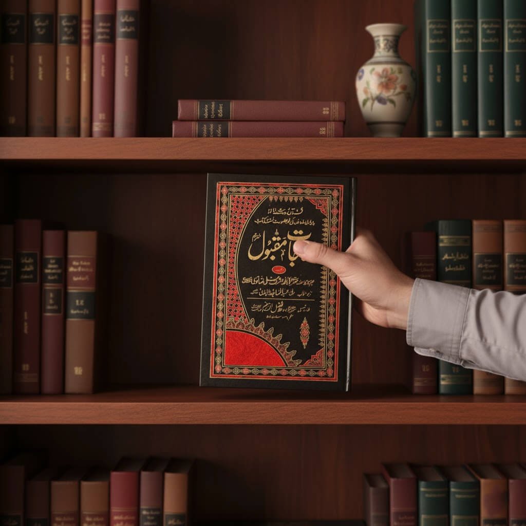Reading A Dua Book Munajat-e-Maqbool Library Close Up