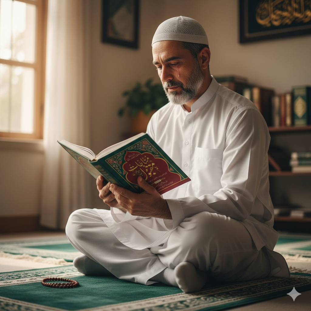 A man is reading Munajat e Maqbool
